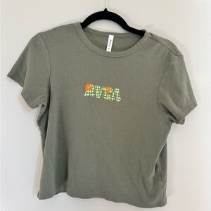 RVCA Retro Floral Logo Baby Tee Sage Green Ribbed Crop Surf Skate Y2K Medium
